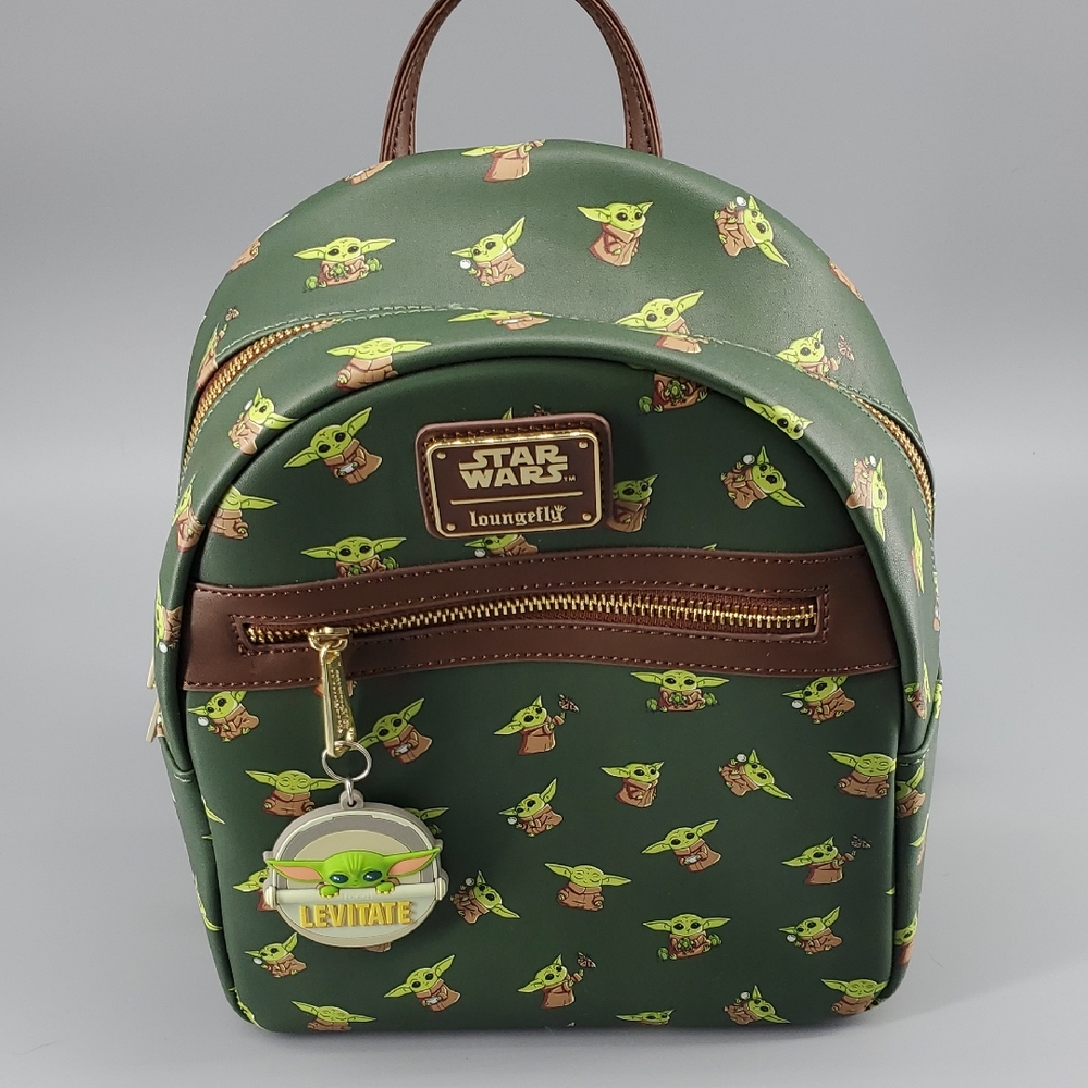 Loungefly Star Wars Green and Brown Backpack With Matching Card Holder